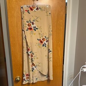 Amazon Floral Print Maxi Skirt - Beige and Red